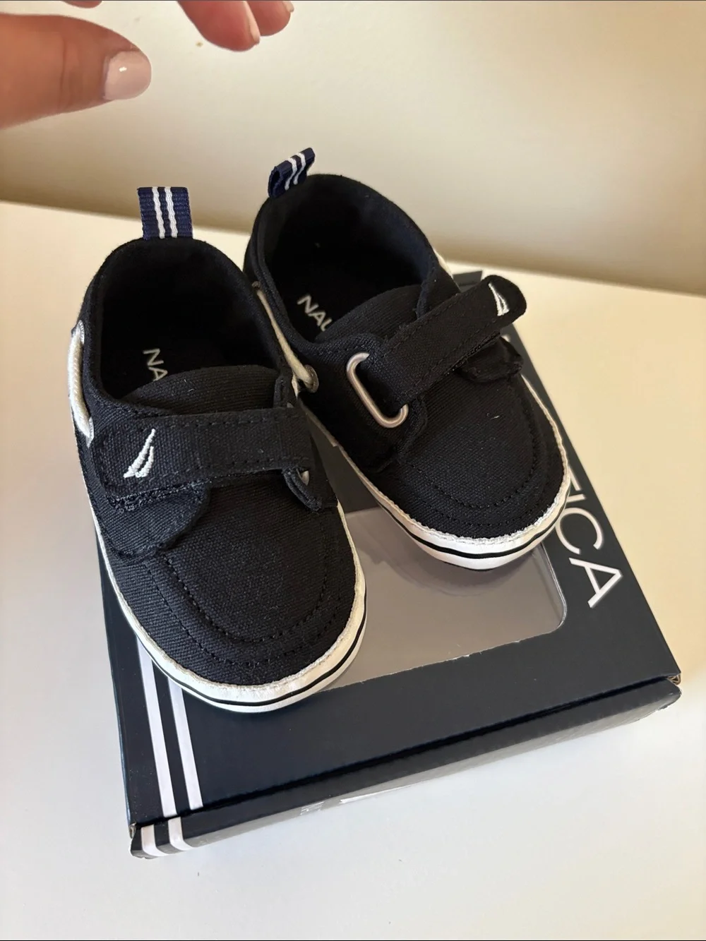 Nautica Black Canvas Baby Boat Shoes with White Trim